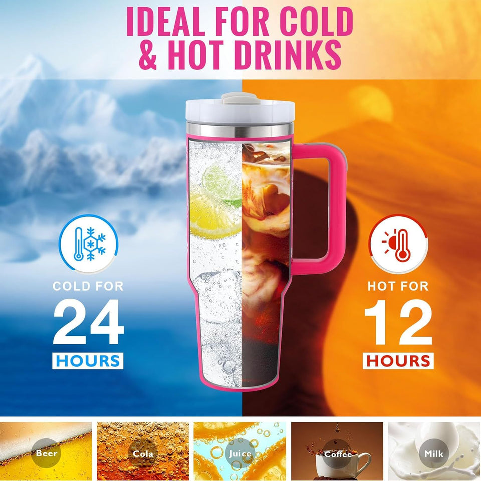 40oz Insulated Tumbler with Handle & Straw – Travel, Gym, Office Gift